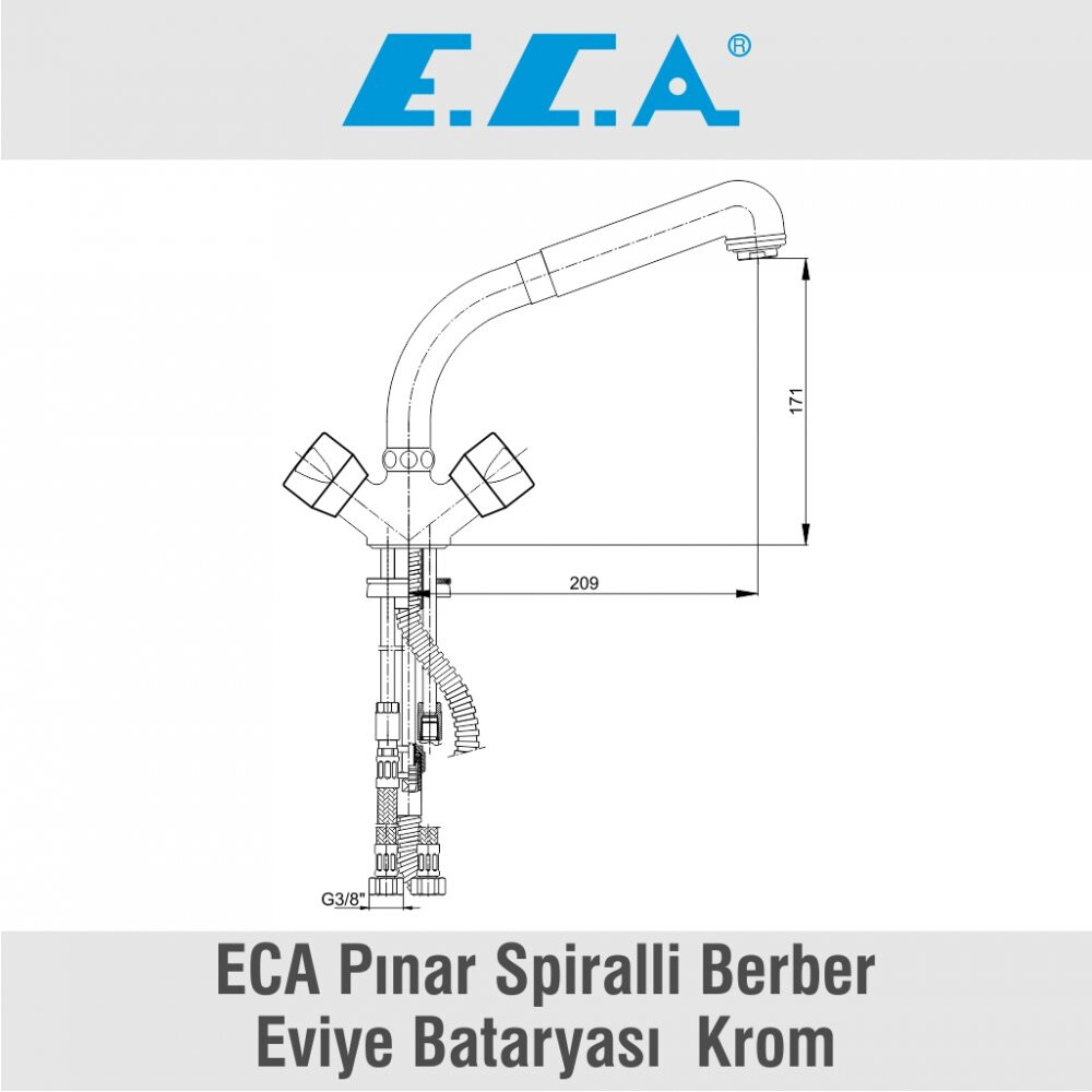 ECA Pınar Spiralli Berber-Eviye Bataryası  Krom, 102118017