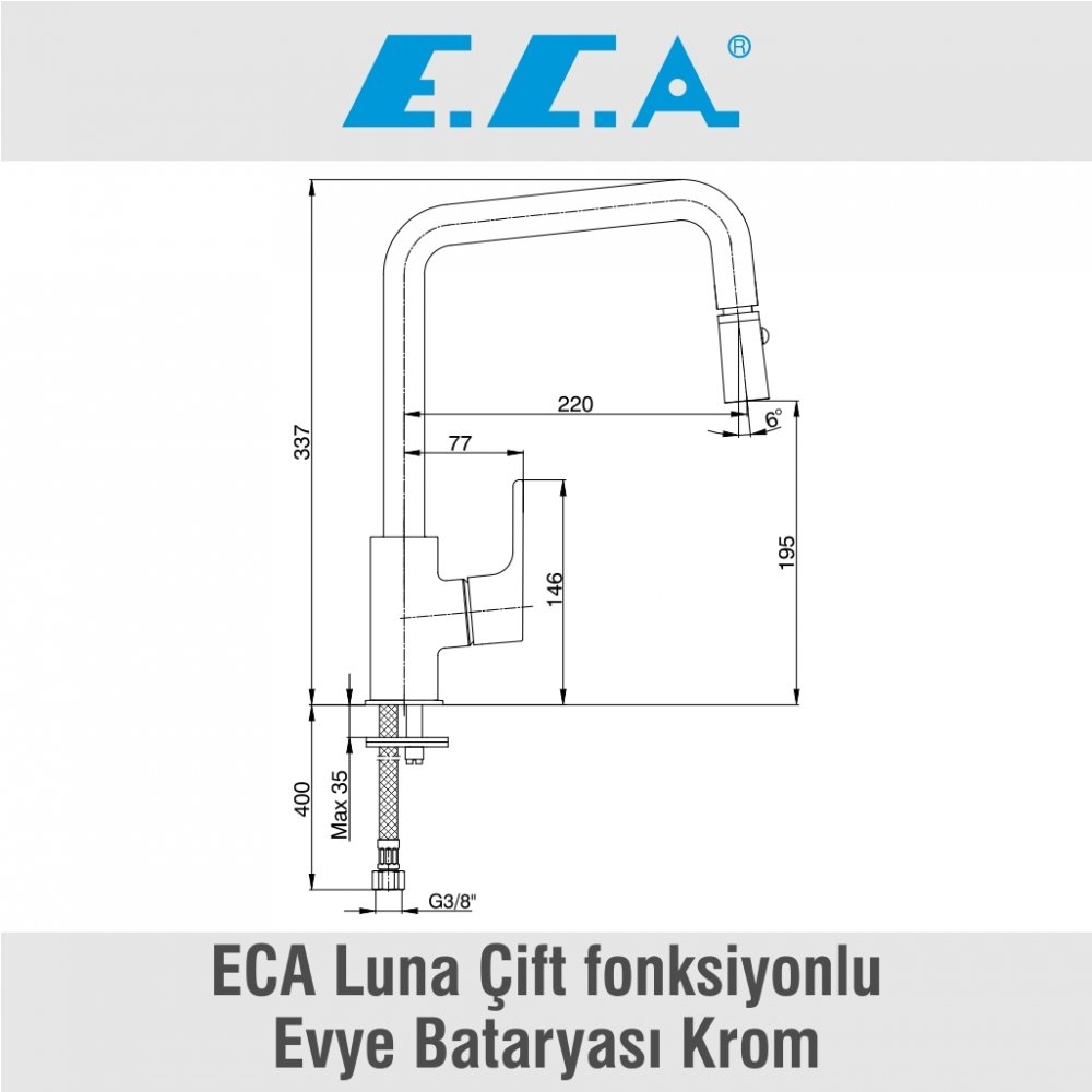 ECA Luna Çift fonksiyonlu Evye Bataryası Krom, 102118049