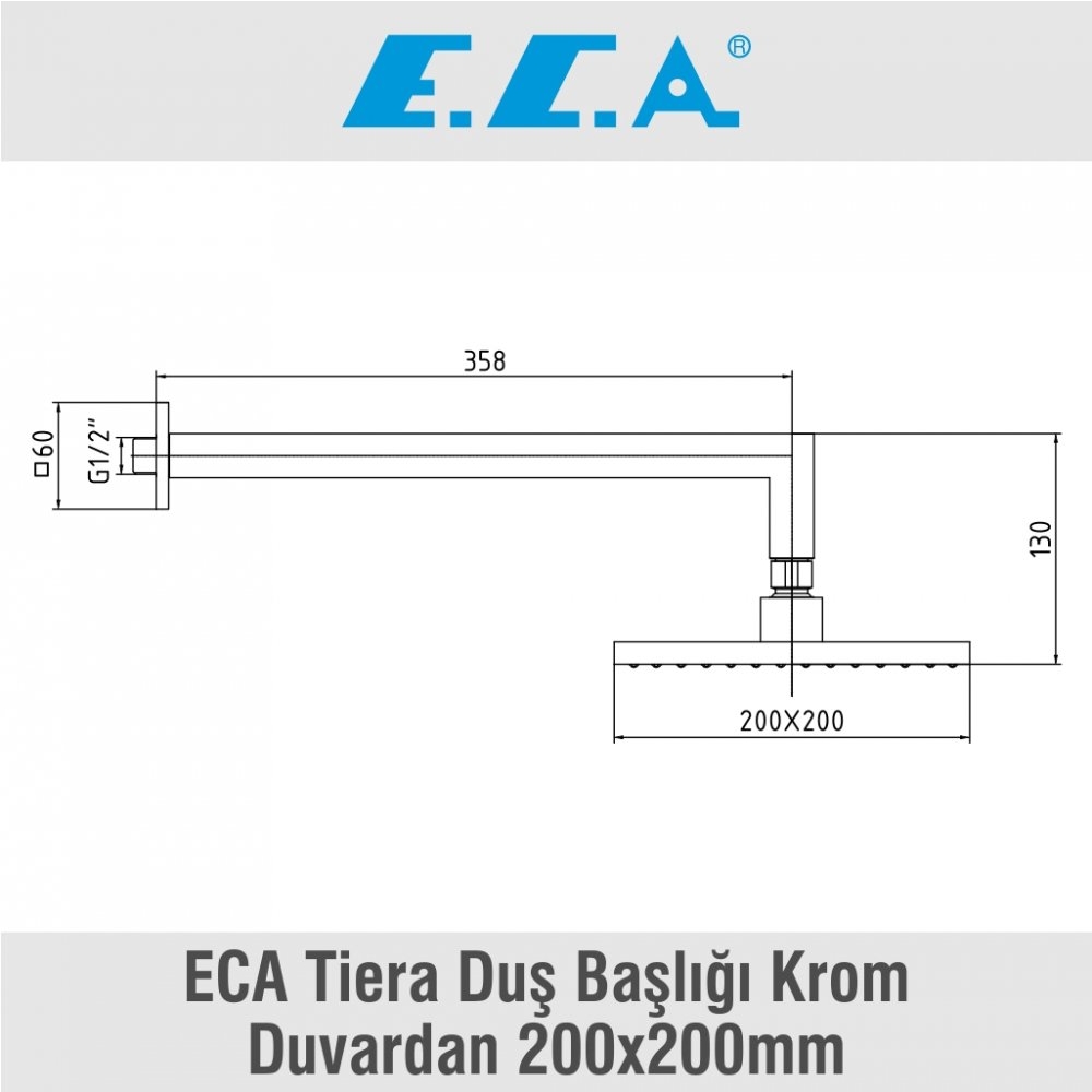 ECA Tiera Duş Başlığı Krom - Duvardan 200x200mm, 102145031