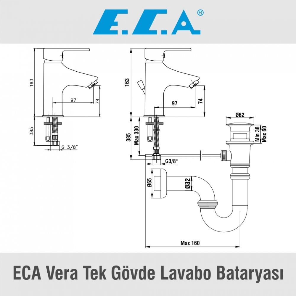 ECA Vera Tek Gövde Lavabo Bataryası, 102108732