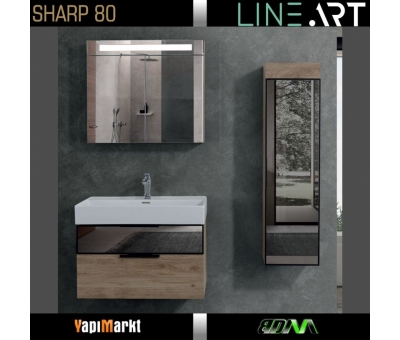 Lineart Sharp 80 Cm Banyo Dolabı Dolaplı Ayna Üst Modüllü  (Boy Dolabı Dahil Değildir)